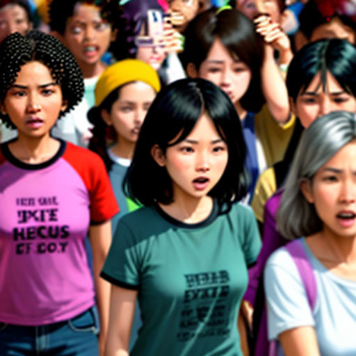 a group of people standing next to each other in front of a crowd of people with their hands up