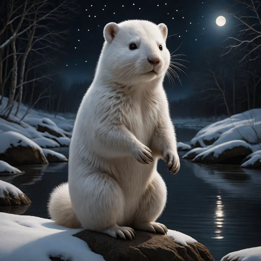 a white polar bear sitting on a rock in the snow at night with a full moon in the background, Chris LaBrooy, furry art, an airbrush painting, highly detailed digital painting