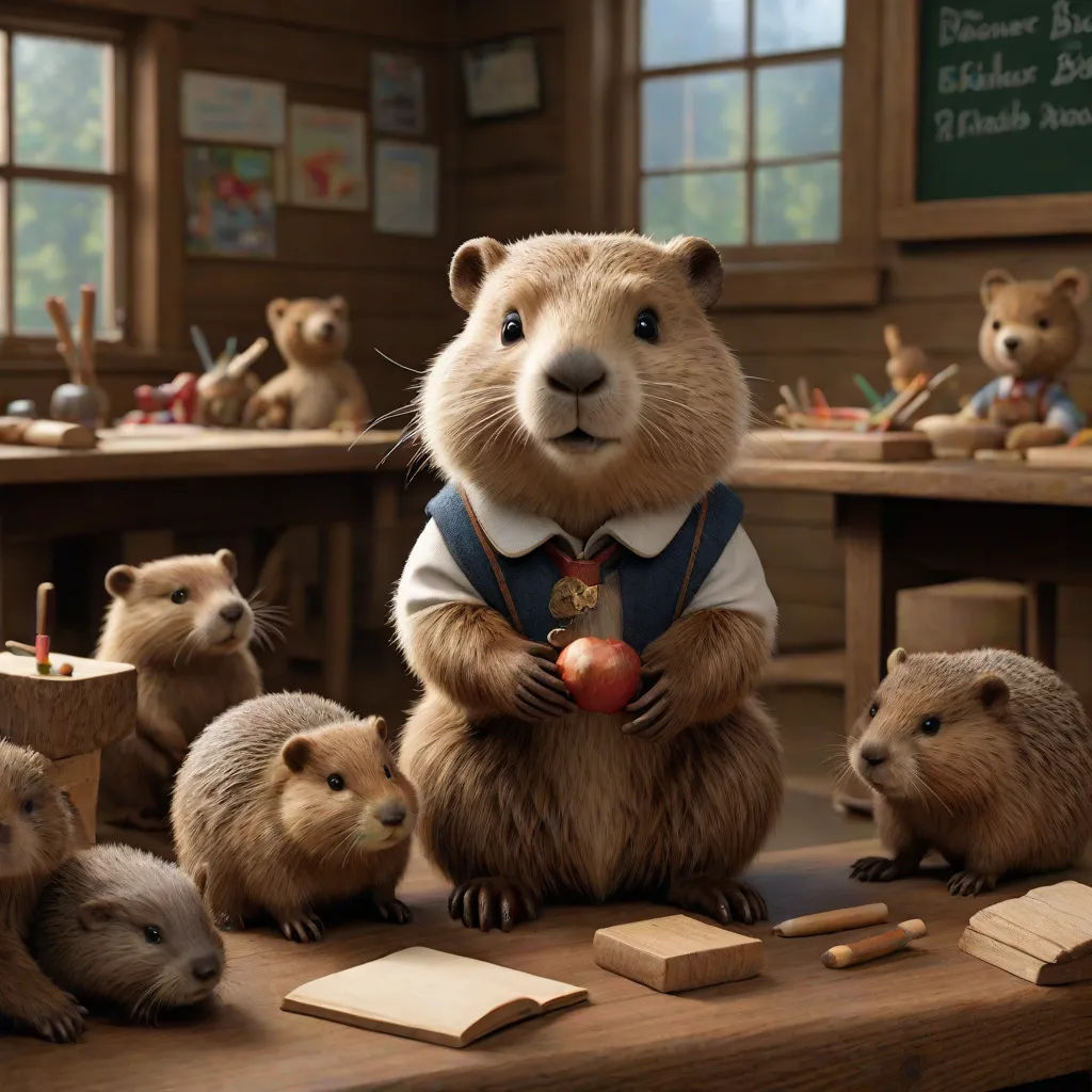 a group of animals standing around a table with a teacher's desk in the background and a teacher's desk in the background, Chris LaBrooy, institutional critique, a storybook illustration, promotional image