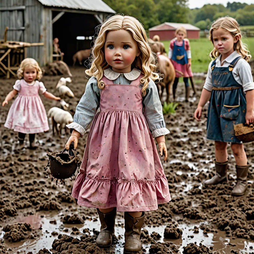 a group of children standing in a muddy field with a barn in the background and a horse in the background, american realism, a flemish Baroque, Annie Leibovitz, promotional image
