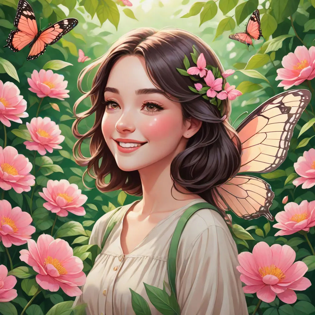 a girl with a butterfly on her head and flowers around her neck, surrounded by pink flowers and butterflies, fantasy art, a detailed painting, Chen Lin, rossdraws global illumination