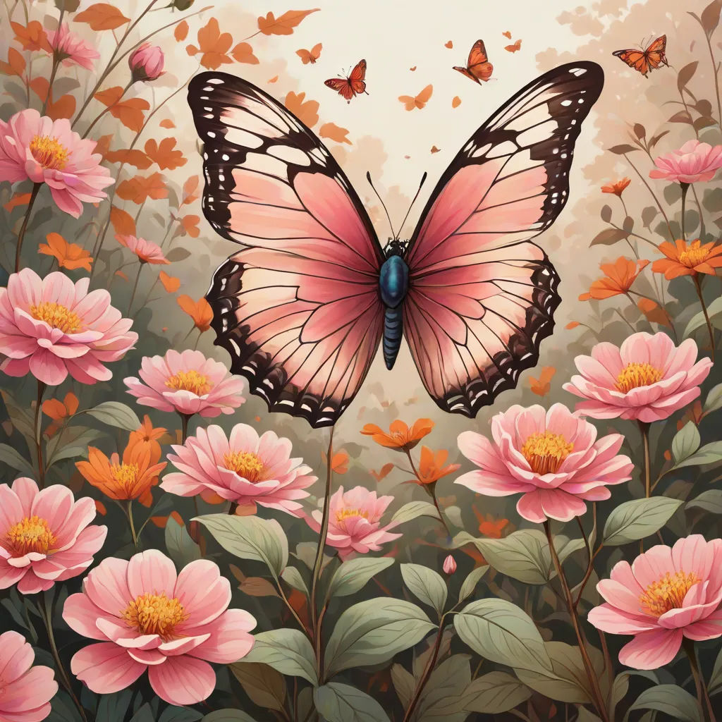 a painting of a butterfly flying over a field of flowers with butterflies flying overhead in the background of the painting, fantasy art, a detailed painting, Anna Dittmann, highly detailed digital painting