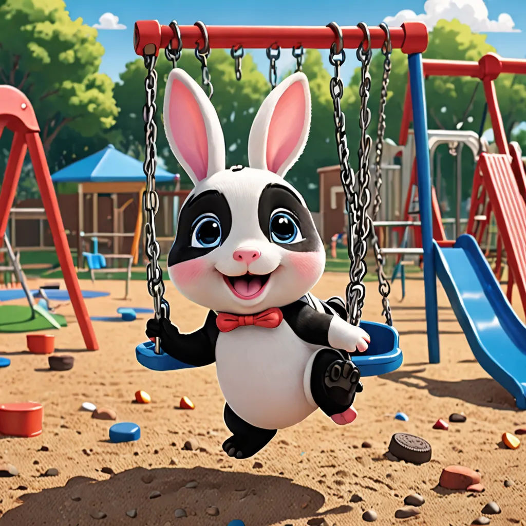 a cartoon bunny swinging on a swing set in a playground with a playground set in the background and a playground with swings and swings, furry art, a digital painting, Chris LaBrooy, professional digital painting