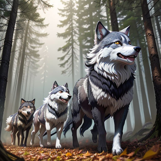 pack of wolves running anime