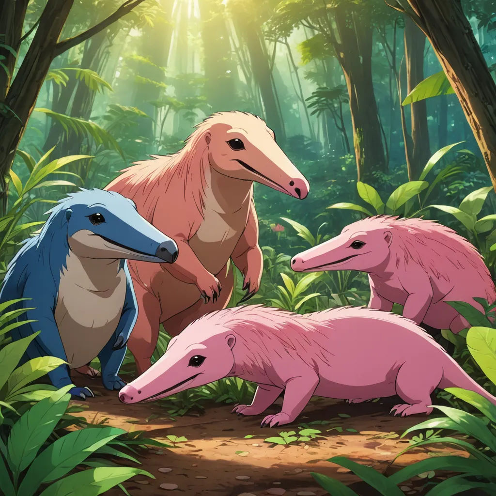 a group of three dinosaurs in a jungle setting with trees and plants in the background, and a sunbeam, rayonism, concept art, Chris LaBrooy, official art