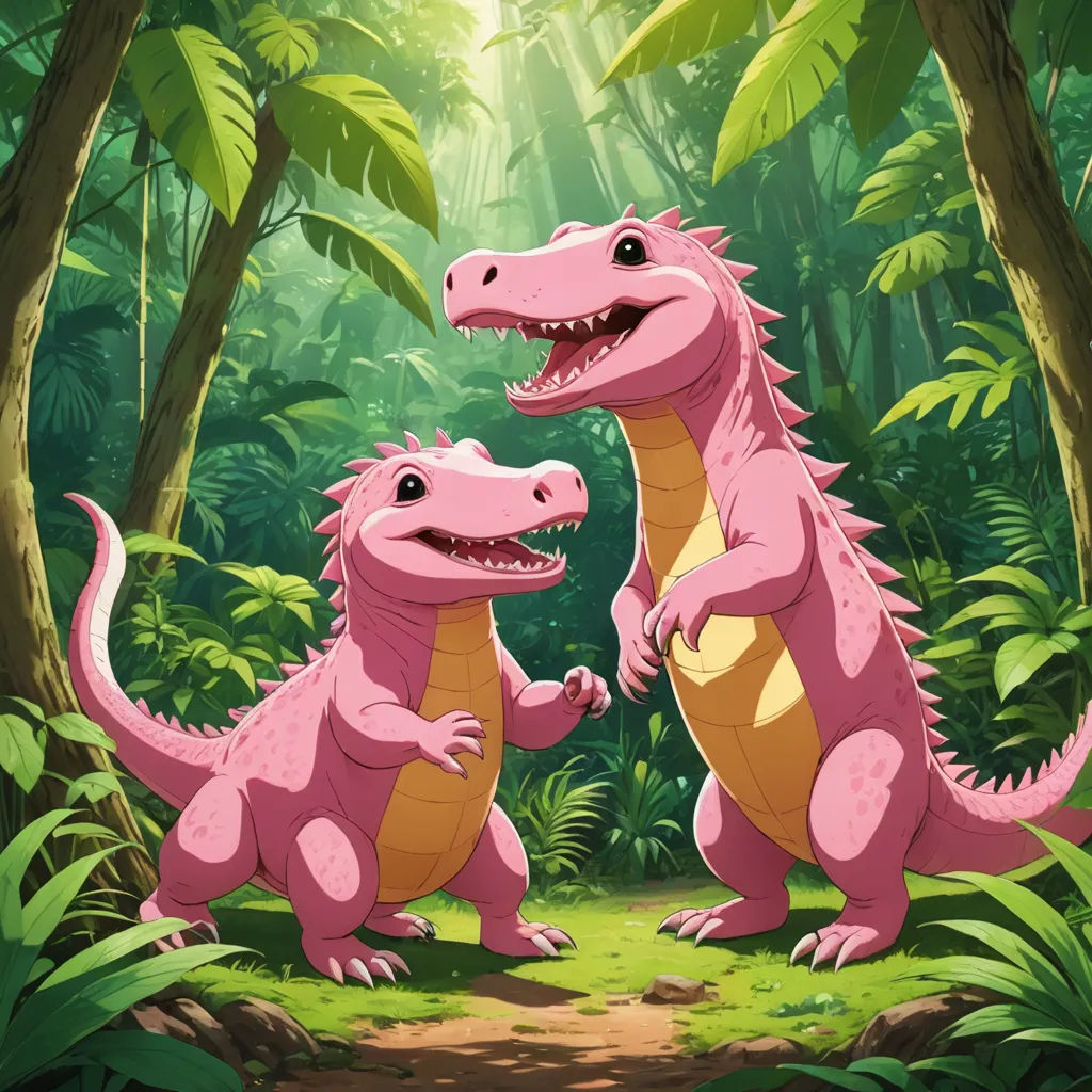 two dinosaurs in the jungle with a sunbeam in the background illustration by alex krapfa for the children's book, the story about dinosaurs, lyco art, concept art, Chris LaBrooy, official art