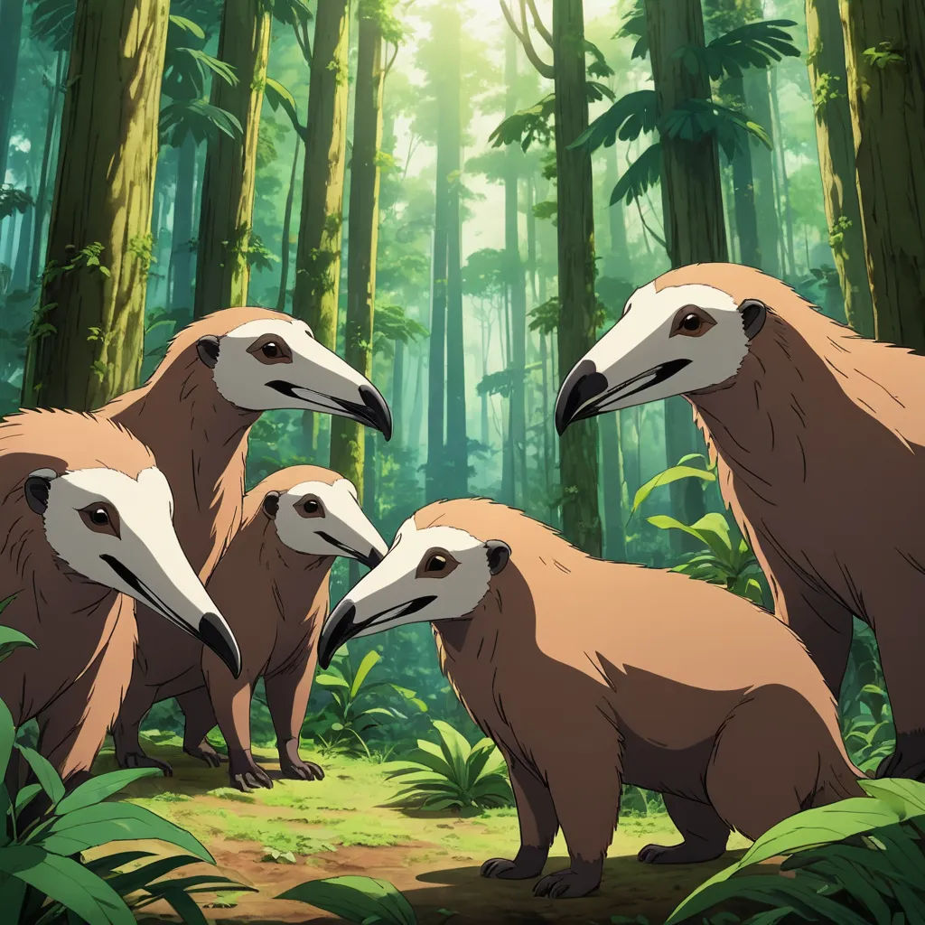 a group of three birds standing in a forest next to trees and plants with a sun shining through the trees, rayonism, concept art, Brom, official art