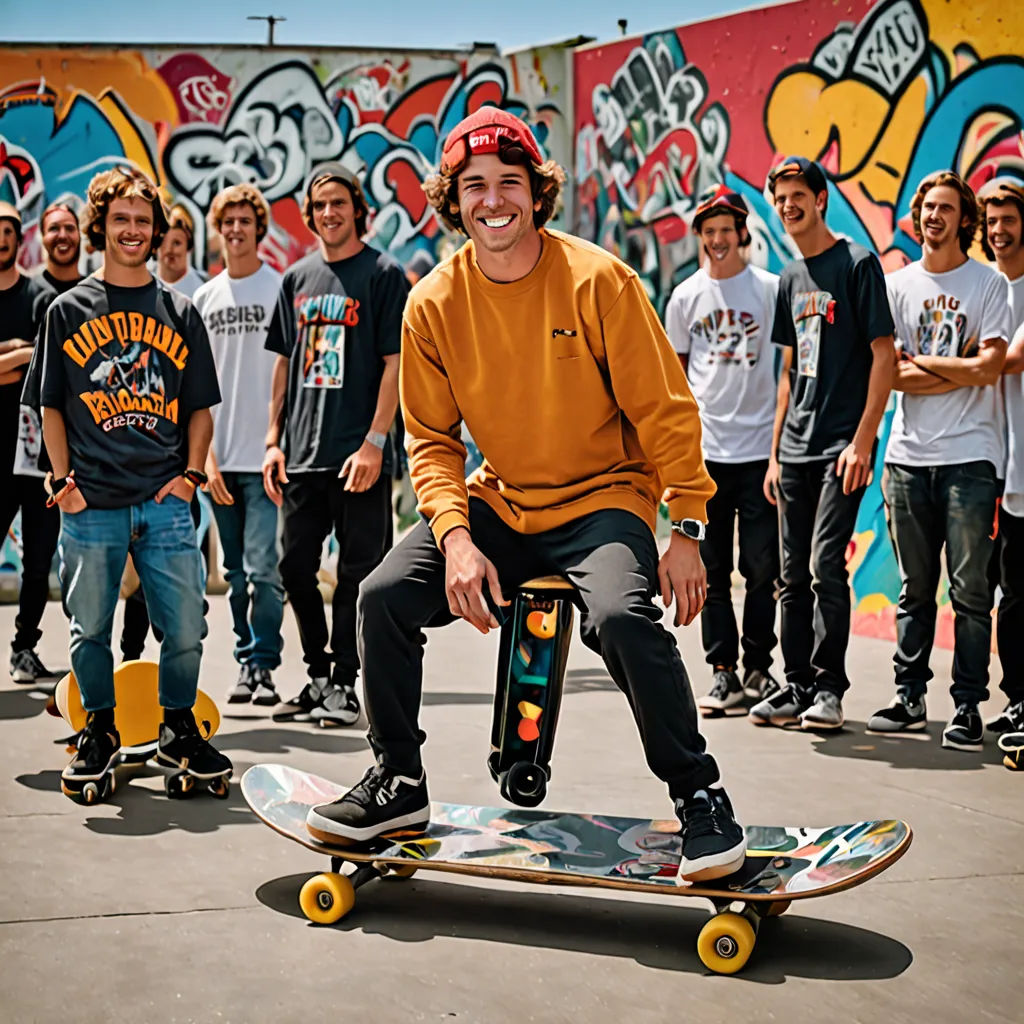 a man riding a skateboard next to a group of young men on skateboards in front of a wall, Brad Holland, lowbrow, a renaissance painting, kai carpenter