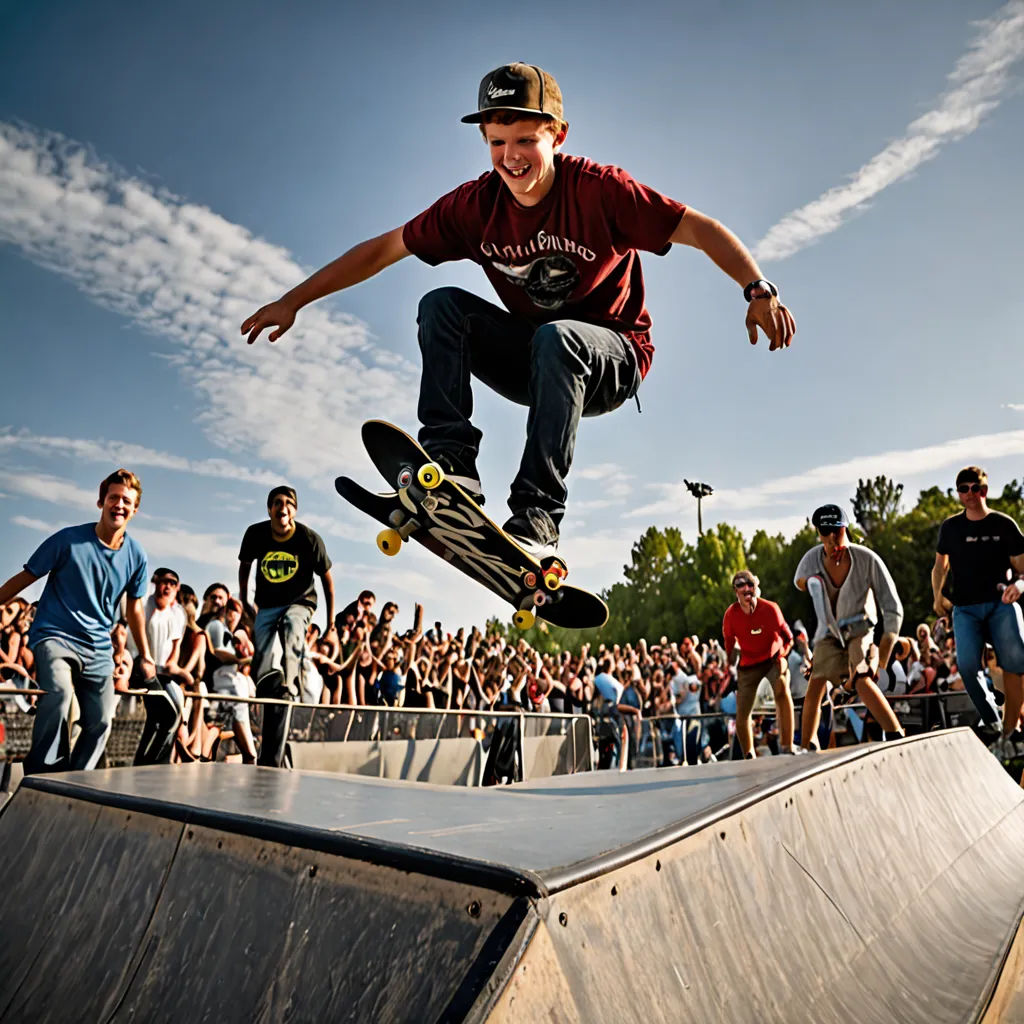 a man on a skateboard does a trick in front of a crowd of people on a ramp at a skate park, Chris LaBrooy, paris school, a photo, jimmy nelsson
