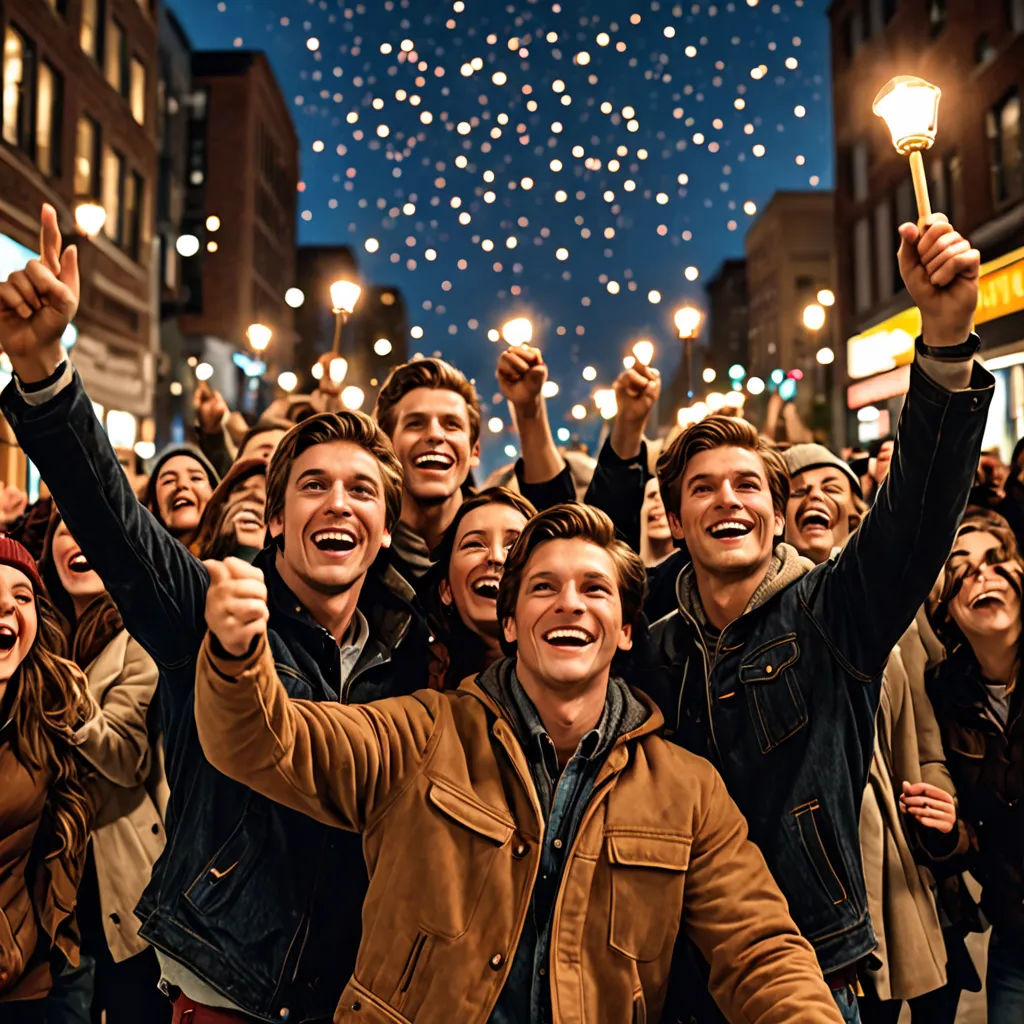 a group of people standing around each other holding up lights and a phone in the air with their hands, Allen Tupper True, video art, a stock photo, promotional image
