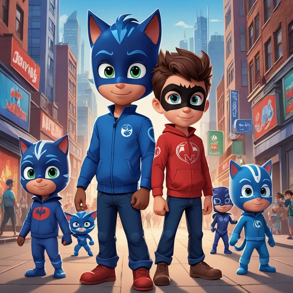 a cartoon of a couple of people standing next to each other on a street with a cat and kitten costume, furry art, poster art, Altichiero, promotional image