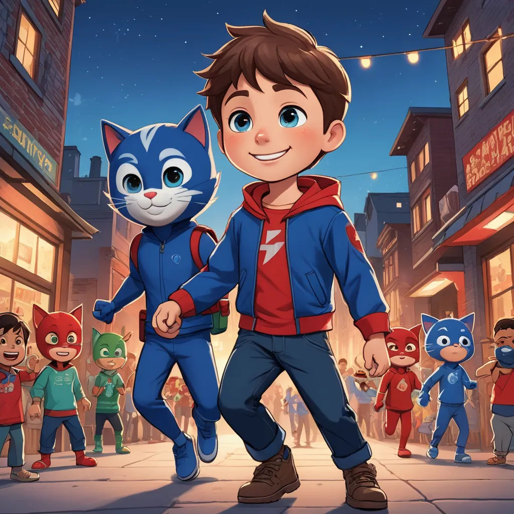 a boy and a cat are walking down the street in front of a crowd of people in the city, furry art, a comic book panel, Du Jin, official art