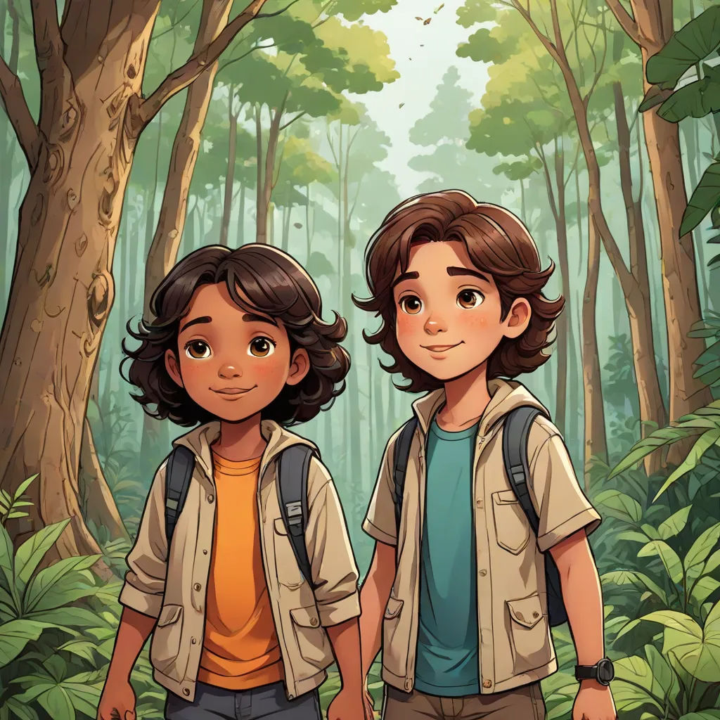 two children are walking through a forest together, one is holding the hand of the other's hand, serial art, a storybook illustration, Adam Dario Keel, comic cover art