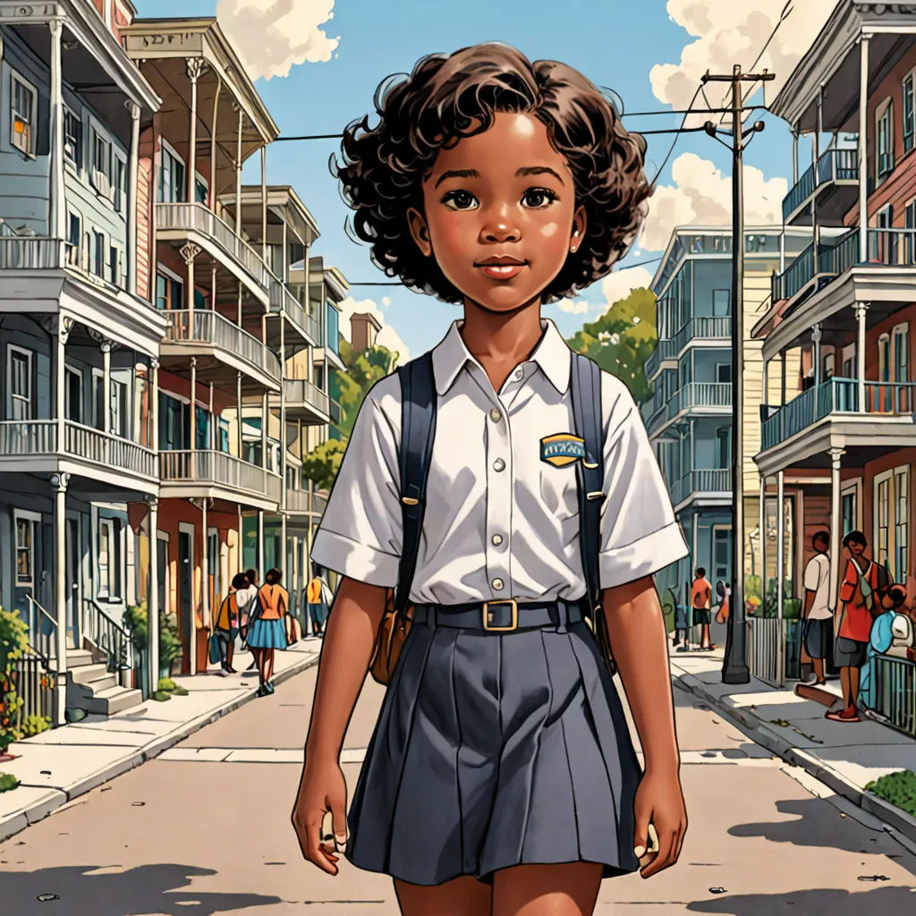 a cartoon of a girl in a school uniform walking down a street with a backpack on her back and a backpack on her shoulder, american realism, a character portrait, Chris Ware, graphic novel
