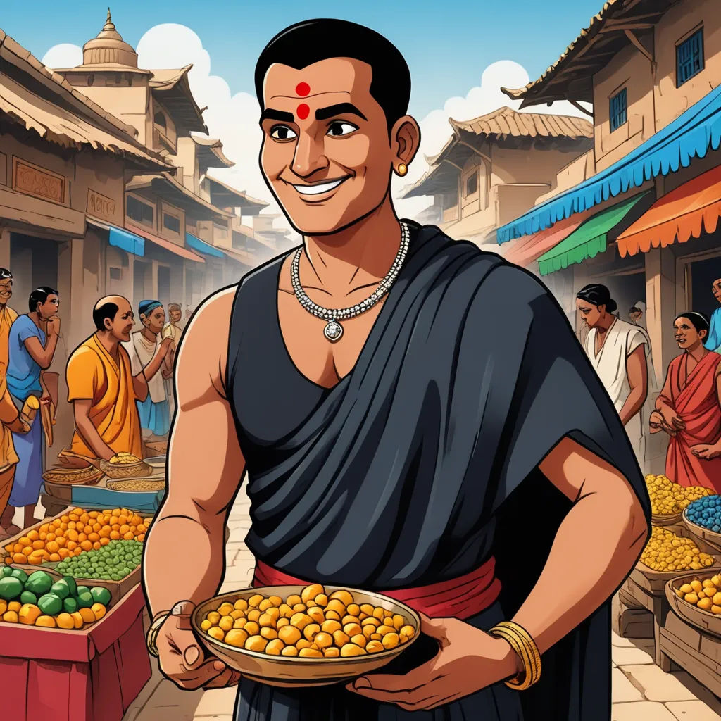 a man holding a plate of food in front of a crowd of people in india, with a man in a sari holding a plate of food, samikshavad, a storybook illustration, Bholekar Srihari, jayison devadas