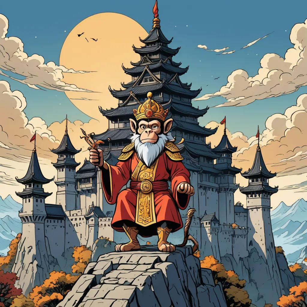 a cartoon of a wizard standing on a castle with a sword in his hand and a full moon in the background, fantasy art, a comic book panel, Diego Gisbert Llorens, rossdraws global illumination