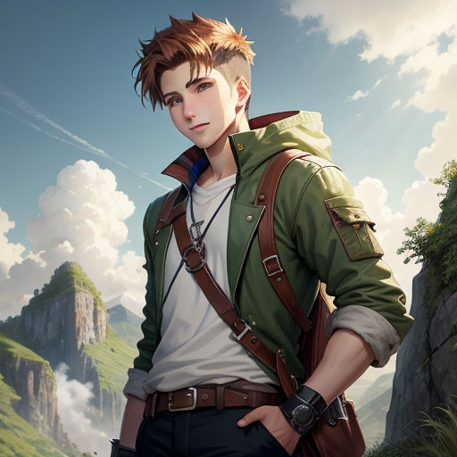 a man with a backpack standing in front of a mountain range with a sky background and clouds in the background, sots art, a character portrait, Cedric Seaut (Keos Masons), rossdraws global illumination