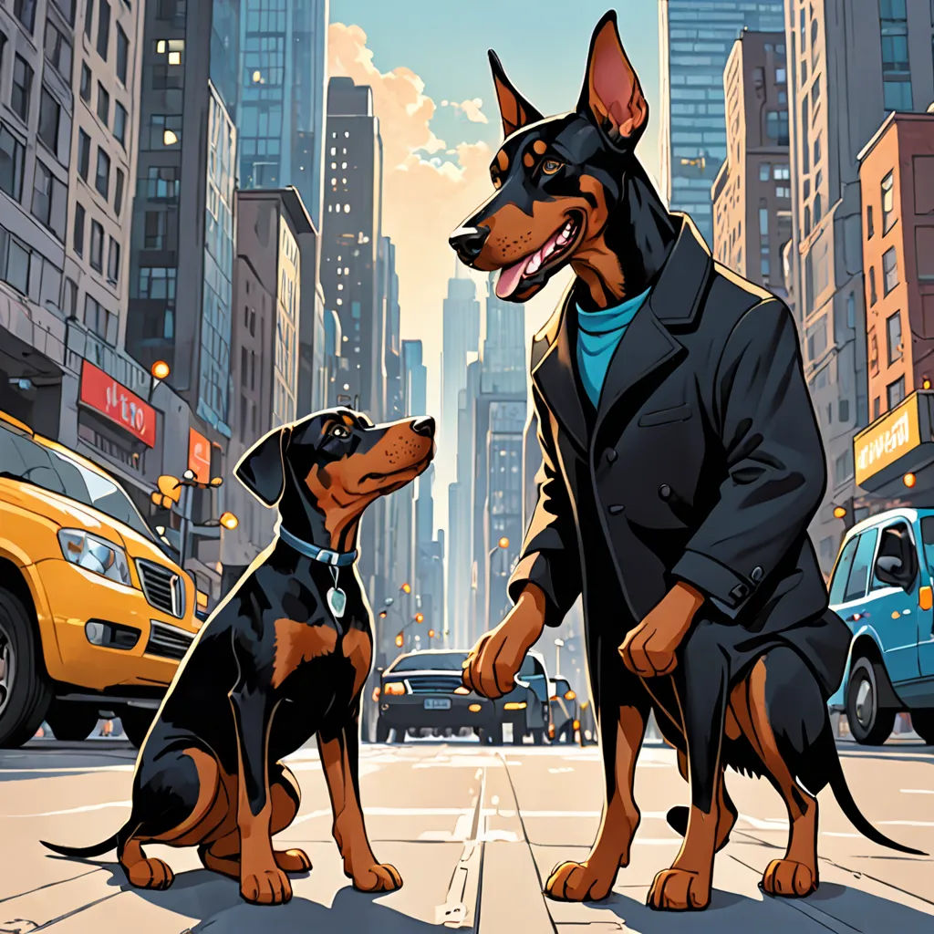 a man and a dog are standing on a city street with a taxi cab in the background and a taxi cab in the foreground, american scene painting, a comic book panel, Brothers Hildebrandt, comic cover art