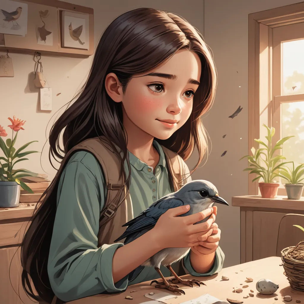 a girl holding a bird in her hands while sitting at a table with a bird on it's arm, fantasy art, a storybook illustration, Artgerm, stanley artgerm lau