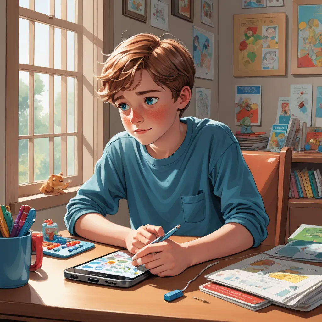 a boy sitting at a desk with a tablet and a mouse in front of him, with a mouse in his hand, computer art, a storybook illustration, Aaron Jasinski, rossdraws global illumination