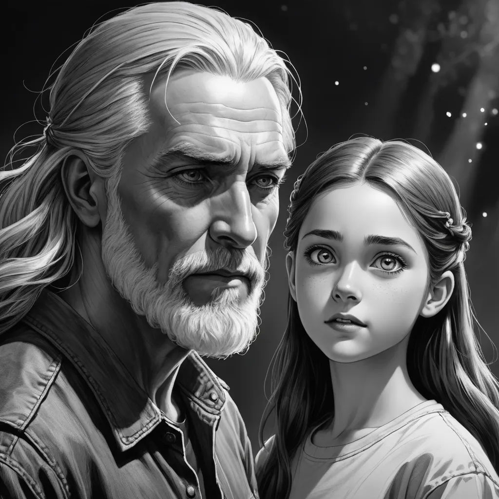 a drawing of a man and a woman with long hair and a beard, standing next to each other, fantasy art, an ultrafine detailed painting, Charlie Bowater, trending on art station