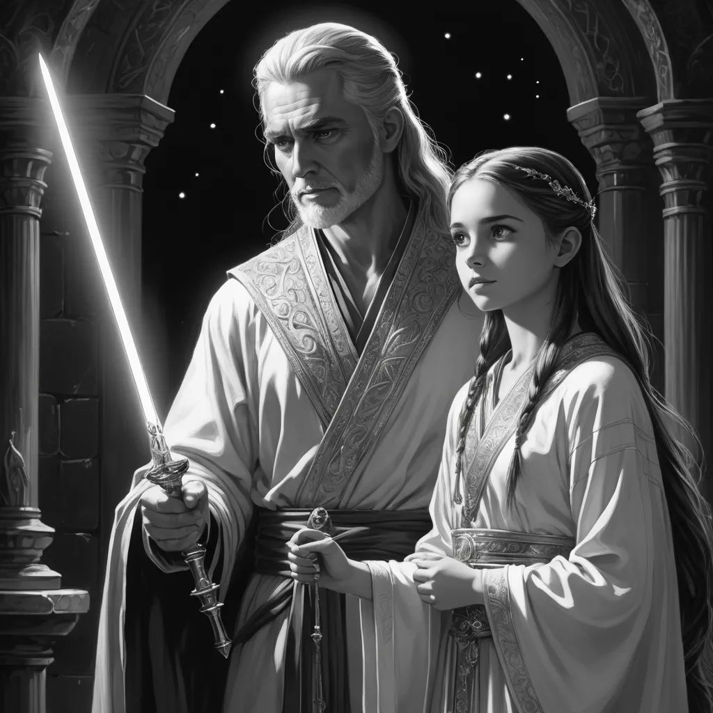 a man and a woman standing next to each other in front of a doorway with lights on and a star in the sky, fantasy art, a storybook illustration, Donato Giancola, official art