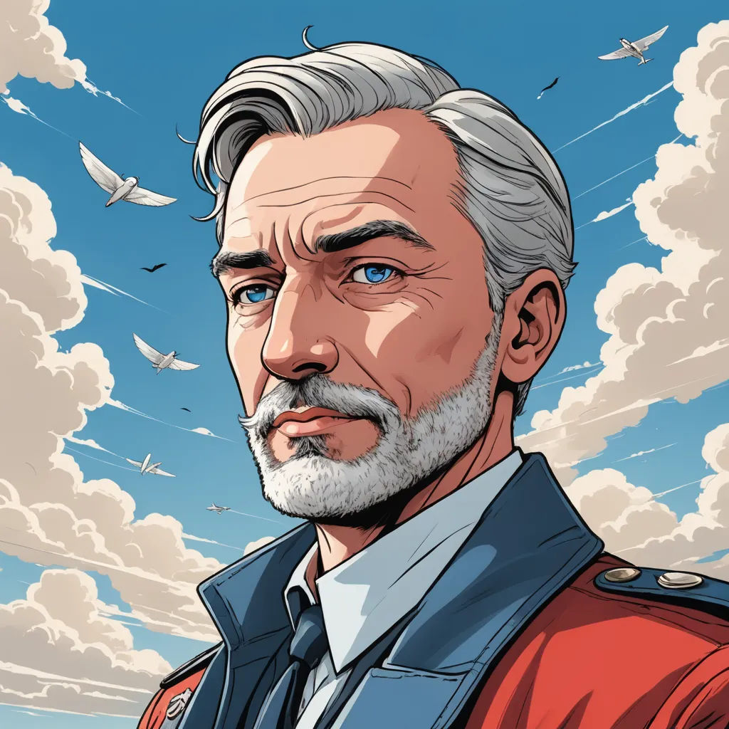 a man with a beard and a beard in a red jacket and blue shirt is looking at the sky, sots art, a character portrait, Anson Maddocks, character portrait