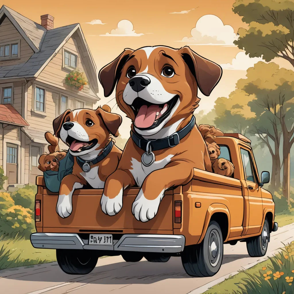 a couple of dogs are riding in the back of a truck with a dog on the back of it, furry art, a comic book panel, Chris LaBrooy, official art