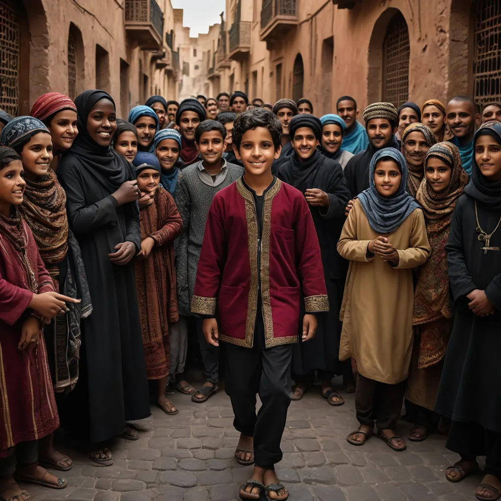 a group of people standing in a narrow alley way in a city with brick buildings and cobblestone streets, hurufiyya, egyptian art, Fathi Hassan, orientalism