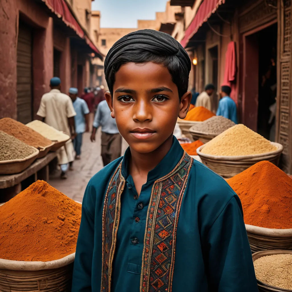 a young boy standing in front of a bunch of red stuff in a market place with people walking around, art photography, a tilt shift photo, Amir Zand, award-winning photograph