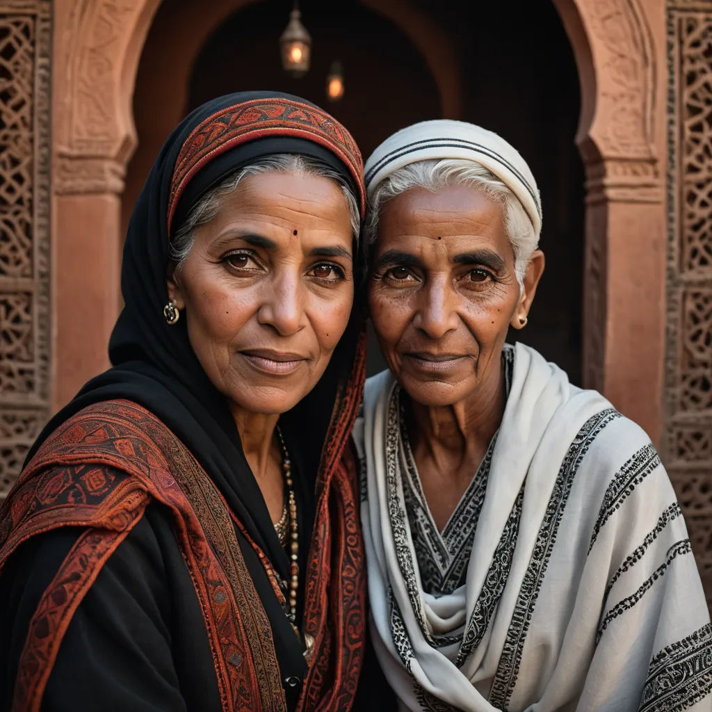 two women are posing for a picture in front of a building with a door and a bell in the background, samikshavad, a portrait, Ella Guru, symmetrical facial features