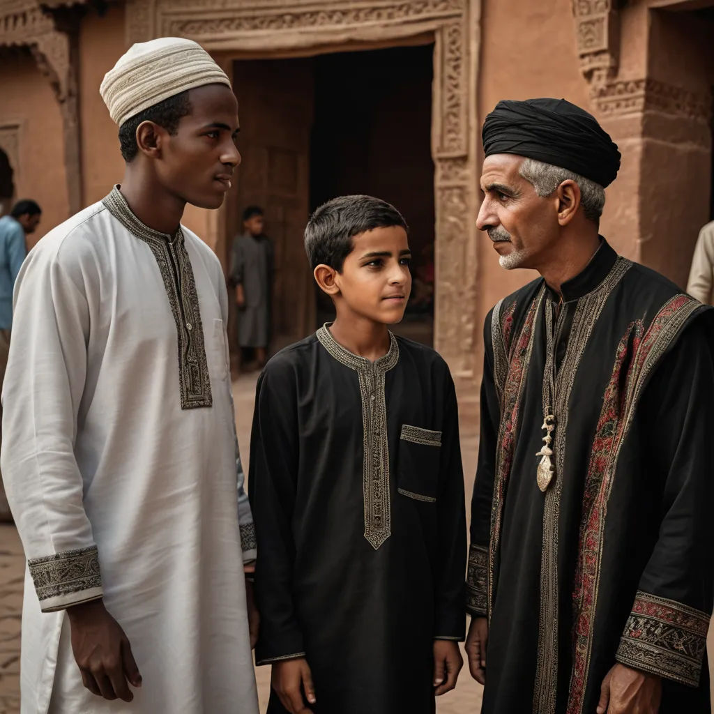 a group of men standing next to each other in front of a building with a door and a doorway, hurufiyya, a poster, Fathi Hassan, movie still