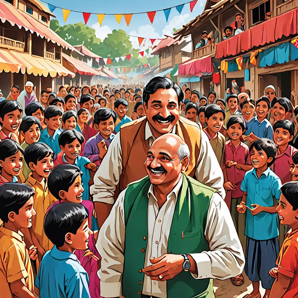 a painting of a man standing in front of a crowd of people with a mustache on his face and a man with a mustache on his head, samikshavad, a storybook illustration, Bapu, official art