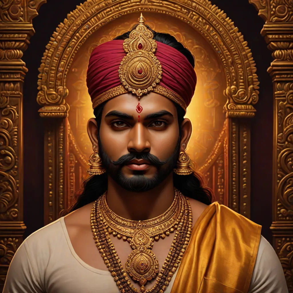 a man with a beard and a red turban on his head and a gold necklace on his neck, samikshavad, a digital painting, Bholekar Srihari, highly detailed digital painting