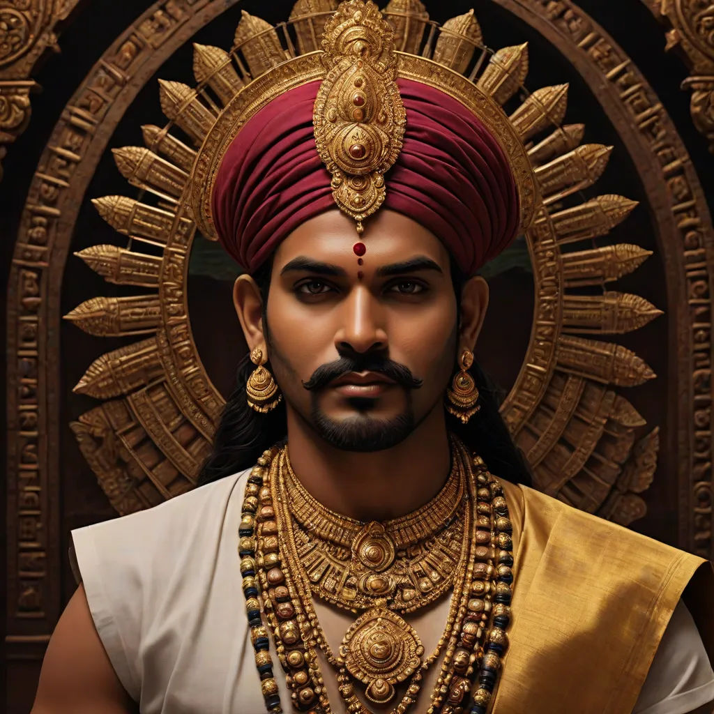 a man in a turban and a gold necklace and a red headpiece with a gold chain, samikshavad, a photorealistic painting, Bholekar Srihari, jayison devadas