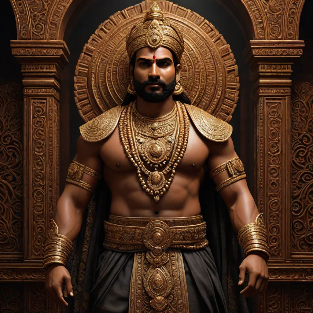 a man in a golden costume standing in front of a wall with a clock on it's face, samikshavad, a bronze sculpture, Bholekar Srihari, jayison devadas