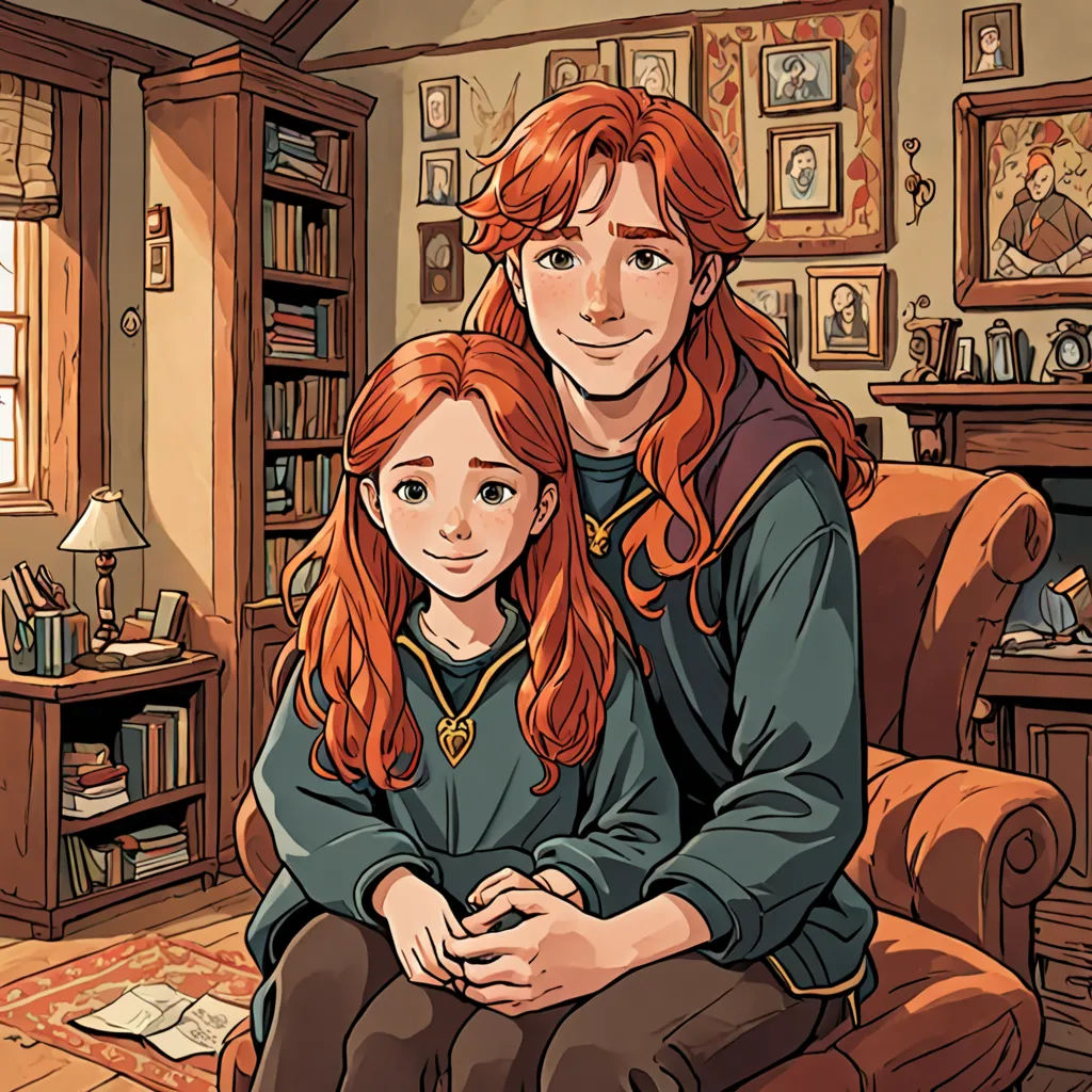 a man and a little girl sitting on a couch in a living room with a fireplace and a bookcase, verdadism, a comic book panel, Clarice Beckett, official art