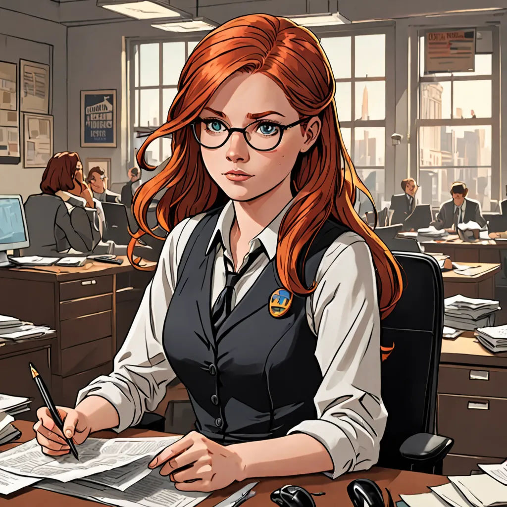 a woman sitting at a desk with a pen and paper in her hand and a book in her lap, academic art, a comic book panel, Artgerm, official art