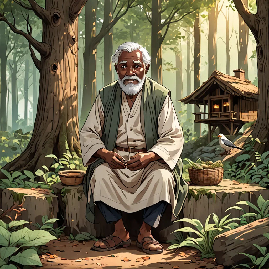 a man sitting in the woods with a bird on his hand and a bird on his shoulder, next to him is a birdhouse, fantasy art, a storybook illustration, Anson Maddocks, official art