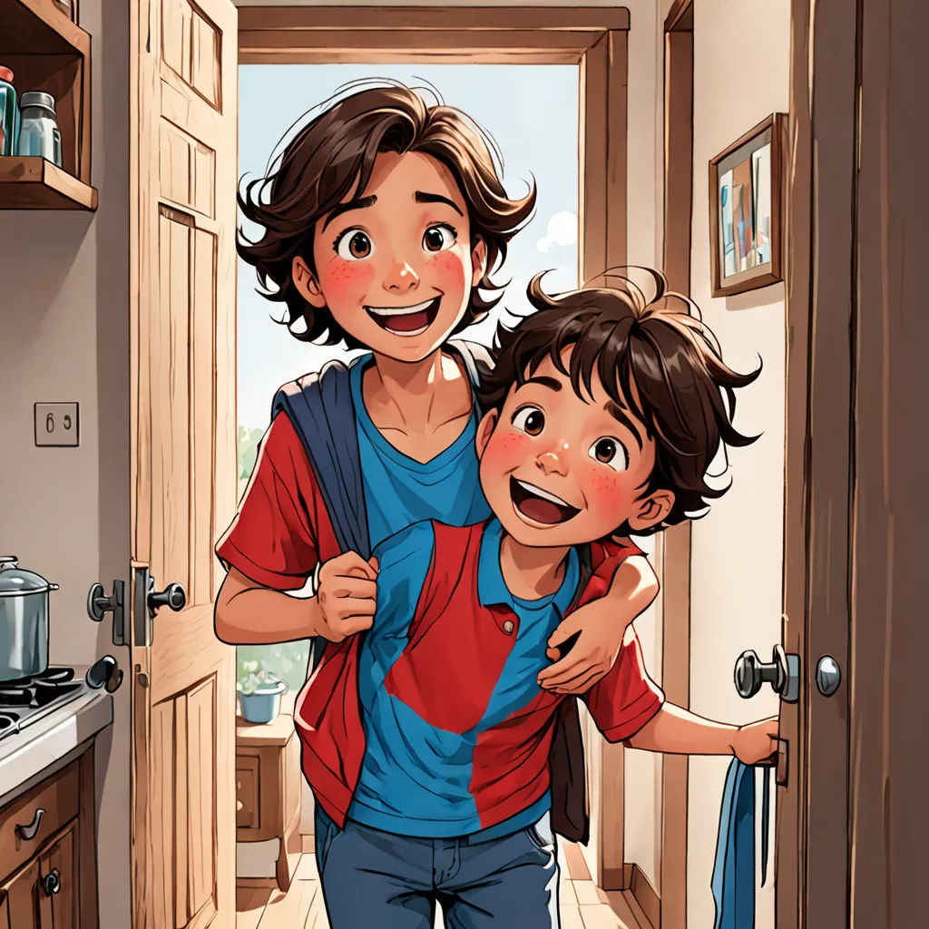"Mom, I'm back!" Pipi shouted, running into Mom's embrace. Mom smiled, affectionately patting Pipi's head, "Welcome home, my little explorer."