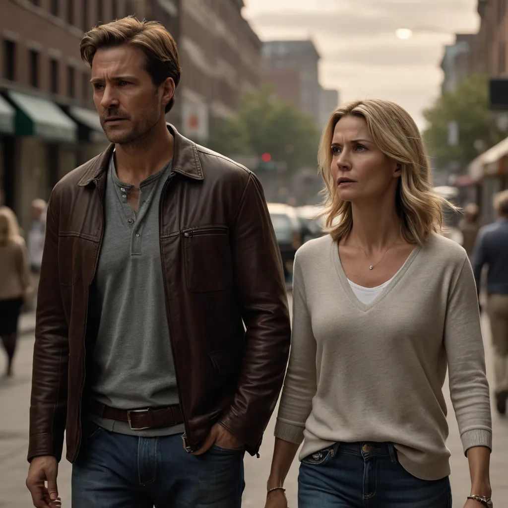a man and a woman walking down a street together, one of them is holding the hand of the other, private press, a poster, Dan Scott, promotional image