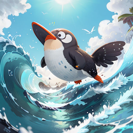 Penguin Surfing at the Beach