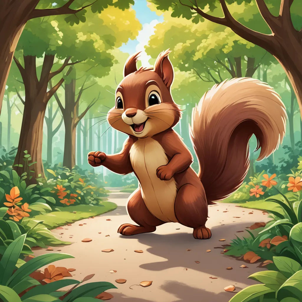 a squirrel running through a forest with leaves on the ground and trees in the background, with a path leading to the forest, sots art, a character portrait, Chris LaBrooy, official art
