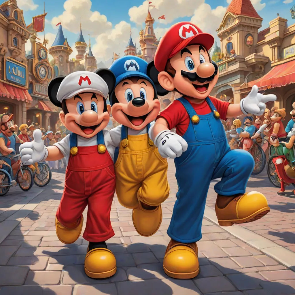 a group of people in costumes standing next to each other in front of a crowd of people in a town, magic realism, a digital rendering, disney, official art