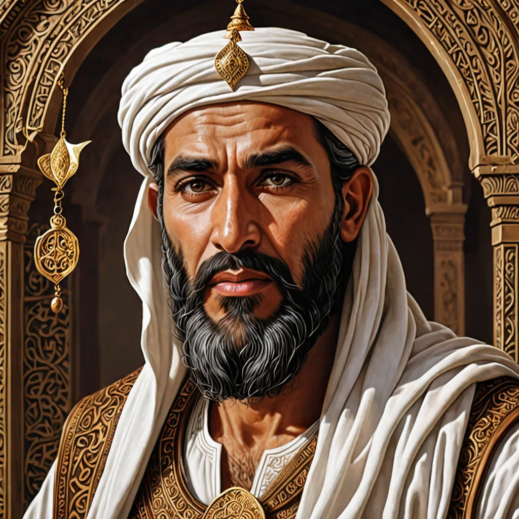 a painting of a man with a beard and a white turban and gold jewelry on his head, qajar art, a detailed painting, Altoon Sultan, detailed portrait