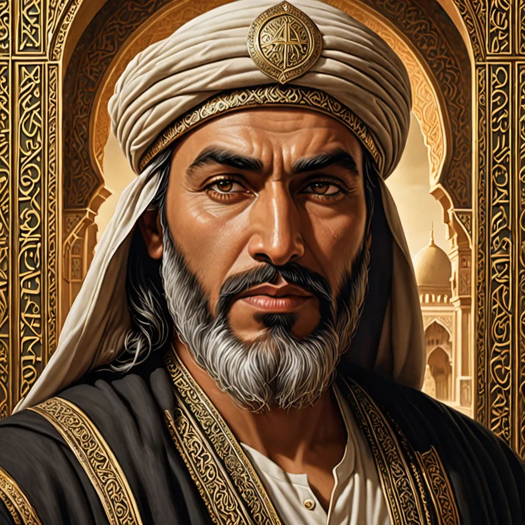 a painting of a man with a beard and a turban on his head and a golden crown, hurufiyya, a detailed painting, Altoon Sultan, highly detailed digital painting