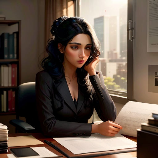 a woman sitting at a desk with a book and a pen in her hand and a book in her other hand