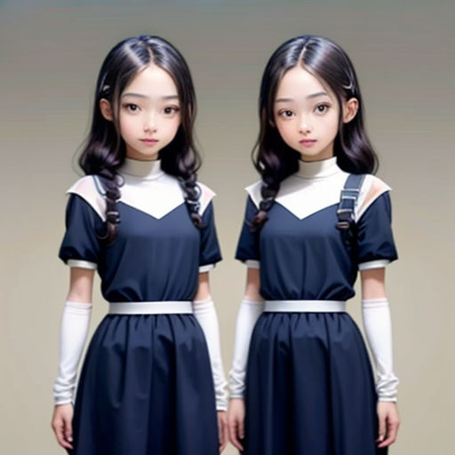 two young girls in dresses with white gloves on their heads and one wearing a black and white dress with a white collar