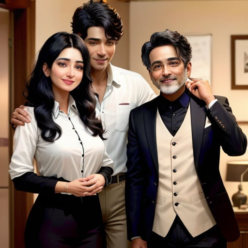 a man and two women posing for a picture together in a hotel room with a man in a tuxedo