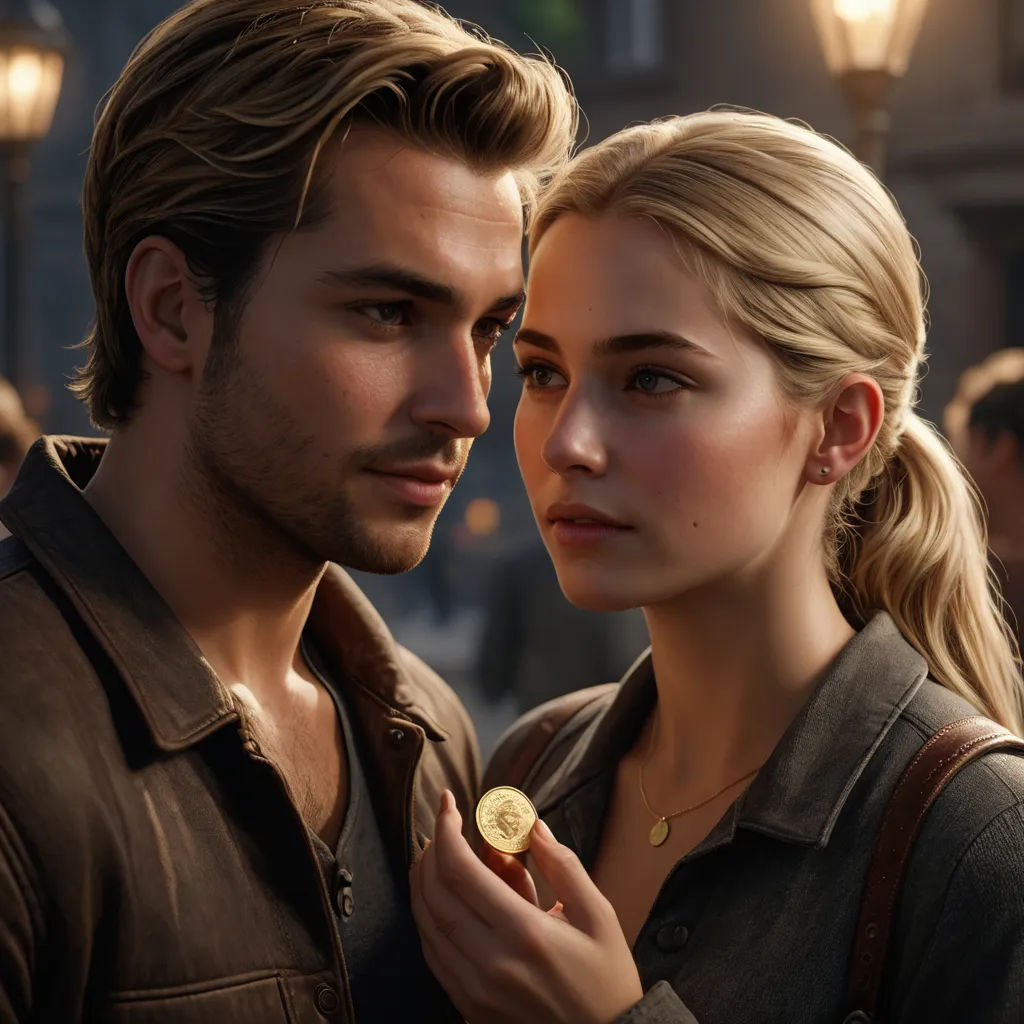a man and a woman standing next to each other in a street at night with street lights in the background, photorealism, a photorealistic painting, Cedric Seaut (Keos Masons), unreal engine highly rendered